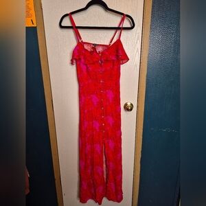 ☀️🌧Lily Rose Vibrant Red and Pink Maxi Dress